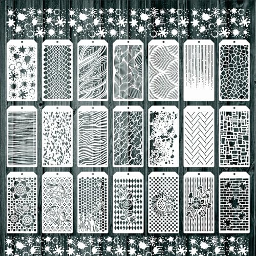 21 Pezzi Stencil per Pittura, Modello Stencil Bordo Foglia Pianta Mobili Torta Stencil Decorativi per Legno Fai da Te Artigianato Tela Tessuto Decorazione Casa