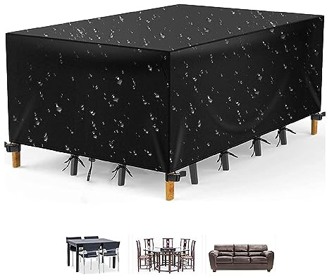 ZDLLDZ Abdeckhaube Gartenmöbel Rechteckig 360x250x70cm(LxBxH) Multi Größe Abdeckplane Gartenmöbel Schwarz 420D Oxford Gewebe Abdeckplane Schutzhülle für Terrassenmöbel Stühle und Möbelsets