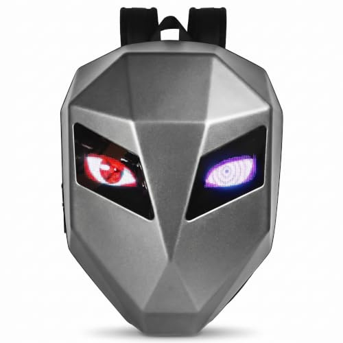 Bewinner LED Motorrad Rucksack mit Programmierbarem Vollfarbbildschirm, Cooles Design 3D Hartschalen Motorradrucksack, wasserdichte Reithelmtasche für den Außenbereich | Cooles Design, 3D Hartschalen, Wasserdichte Reithelmtasche, Für den Außenbereich