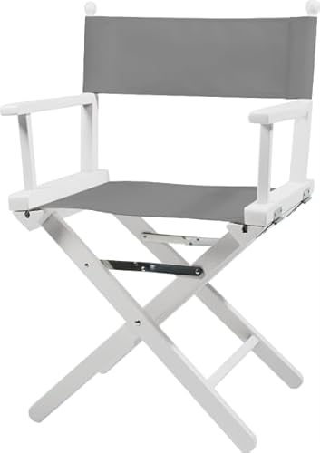 ZStyle Klappbarer Regiestuhl aus Holz, 90 cm hoch, 54 cm breit, 48 cm tief, schwarz (weißer Schaft - graue Leinwand)