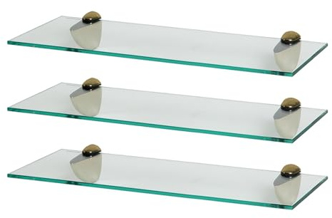 Harbour Housewares Schwebende Badezimmerregale aus Glas - 50cm - Klar/Gold - 3X Wandmontage Küche Schlafzimmer Dusche Zimmer Dekor Caddie Handtuch Lagerung Veranstalter Regale Gestell mit Klammern