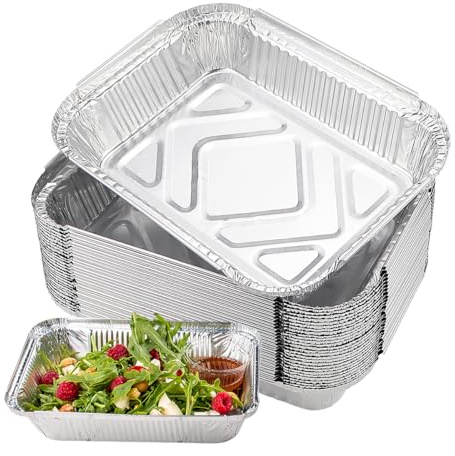 Qerutk 30pcs Aluminium Baking Tray, Foil BakingTrays, Tin Foil Trays, Disposable Food Trays, BBQ Grease Drip Pans, Food Containers for Baking, Cooking, Freezing (600 ml)