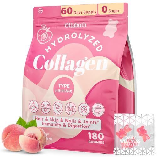 OHaboth Collagen Gummies for Women, Hydrolyzed Collagen Peptides Type I, II, III, V, X, 0 Sugar - Collagen Gummies for Skin, Wrinkles, Hair, Nails, Digestive & Immune Health, 60 Days Supply