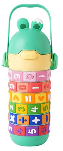 AmiRio Gourde Enfant Isotherme en Acier Inoxydable Anti Fuite avec Paille - Bouteille Metal pour Maternelle, Garçon & Fille 3 à 6 Ans - Ludique et Personnalisable, Sans BPA. (Vert)