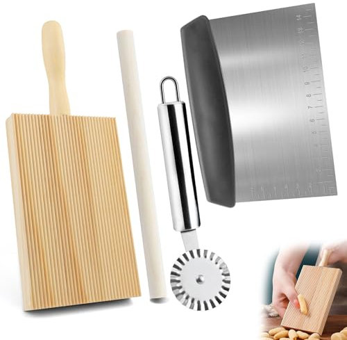 GZcaiyun Gnocchi - Tabla de madera para pasta con palitos de madera, para hacer gnocchi en forma de pasta con rueda y tarjeta de masa