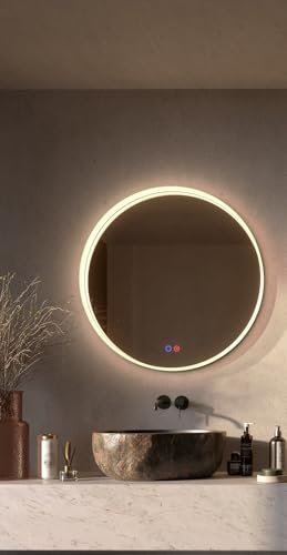 Mice LED Spiegel Rund Spiegel mit Licht Matt Schwarz Acryl Rahmen und Alurahmen Ein/Aus Sensor Anti-Beschlag Kaltlicht 6500K für Ankleidezimmer Badezimmer Schlafzimmer (Ø 60 cm)