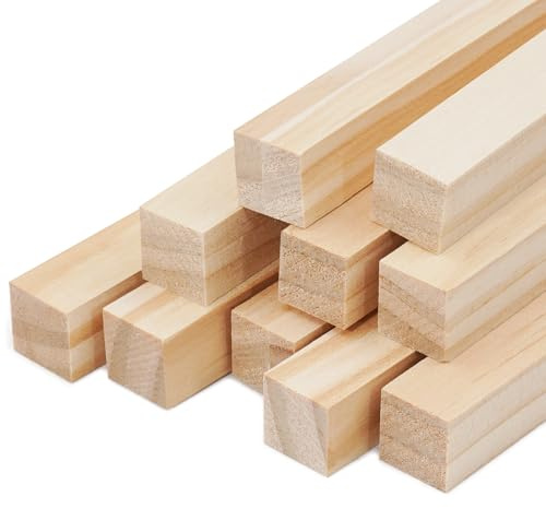 10PCS hölzerne quadratische Dübeln Stäbe Dübeln Sticks Holz 15 x 300 mm quadratische hölzerne Dübeln Stäbe Holz für Kunsthandwerk, unfertige Hartholz Sticks, DIYers, Home Decor (15mm)