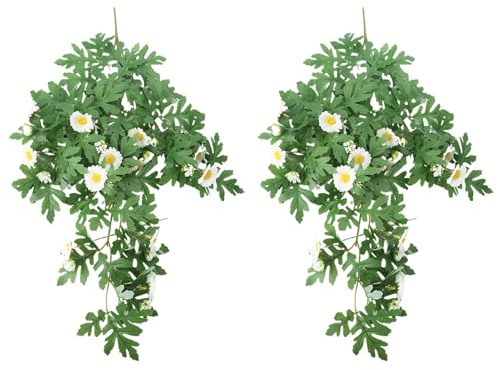 KINHARD Gänseblümchen Kunstpflanzen Hängend, 2 Stück Künstliche Hängepflanzen Im Topf, Simulation Pflanzen Hängend, Kunstpflanze Wand für Büro, Arbeitszimmer, Schlafzimmer