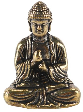 Fasizi Mini Portable Vintage Brass Buddha Statue Pocket Sitting Buddha Figurine Sculpture Home Office Desk Decorative Ornament Gift