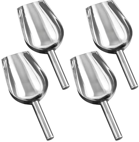 Paquete de 4 cucharas de hielo de acero inoxidable, cucharas de cocina con asas para hielo, harina y productos secos, utensilios de servir para cocina, bar, bufé, 9.5 x 3.8 x 1.8 pulgadas