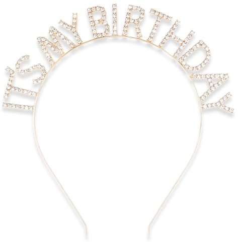 EXIPSAT It's My Birthday Haarreif Gold, Krone Stirnband Bling Strass Haaraccessoire, Prinzessin Tiara Geburtstag Kopfschmuck für Frauen Mädchen Party Dekoration