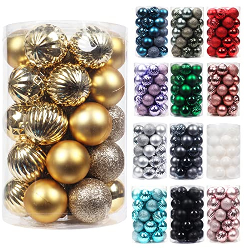 34 Piezas Bolas de Navidad 4cm 6cm Bolas Árbol de Navidad Decoración Bolas Navidad Inastillable Plástico Adornos Árbol Navidad (Oro, 4cm)