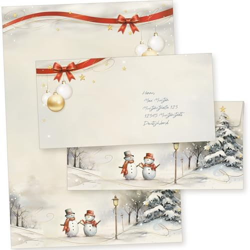 Snöfest 100 Sets Weihnachtsbriefpapier mit Umschlag ohne Fenster Weihnachtspapier A4 Briefpapier Weihnachten