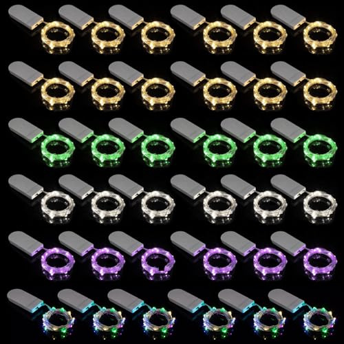 MOLVCE 36 Stück Mini LED Lichterkette mit Batterie Innen, 2M 20LED Silberdraht Klein Lichterketten Batteriebetrieben für Flasche, Hochzeit, Garten, Weihnachten, Halloween, Party, Multicolor