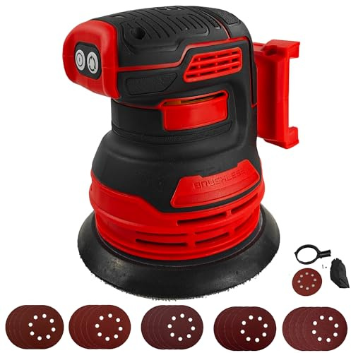 Lijadora orbital sin escobillas para Milwaukee M18 batería 18 V, 12,7 cm, lijadora eléctrica Brushelss con 20 unidades de papel de lija de 125 mm, rotación de 3 velocidades, 8 agujeros
