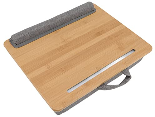 Keenso Plateau de lit avec coussin stable pour lecture, écriture, jeu, table d'ordinateur portable pour lit, canapé, naturel