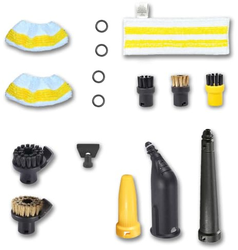 Set di 16 accessori per pulitore a vapore Kärcher SC1 SC2 SC3 SC4 SC5 EasyFix, kit di ricambio con mocio, cuffie in microfibra, spazzole in nylon/ottone, ugello getto, prolunga, guarnizioni
