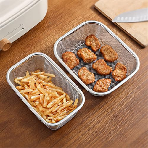2 Stück Feinmaschiges Ölsieb Edelstahl Frittierkorb Küchensieb Siebkorb, Rechteckiger Abtropfkorb, zum Abseihen, Spülen, Braten, Dämpfen Oder KochenGemüse, Sieb, Abtropfen, Spülen von ObstGemüse