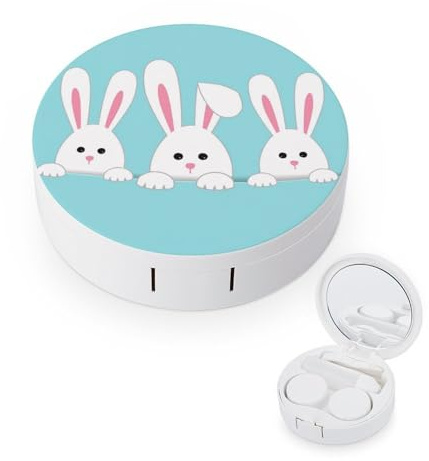 fkgvwo Contact Lens Container White Rabbits Travel Contact Lens Box with Mirror Tweezers Solution Bottle