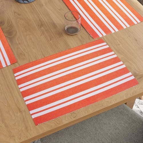 Encasa XO Tovagliette Americane, Lavabili in Cotone 18x13 Strisce Arancioni Franca