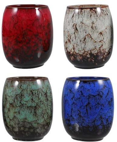 jojofuny Taza de Té de Cerámica Japonesa Esmaltada Tenmoku 4 Piezas Taza Multifuncional para Café y Té Oriental Diseño Tradicional Asiático y Uso Doméstico