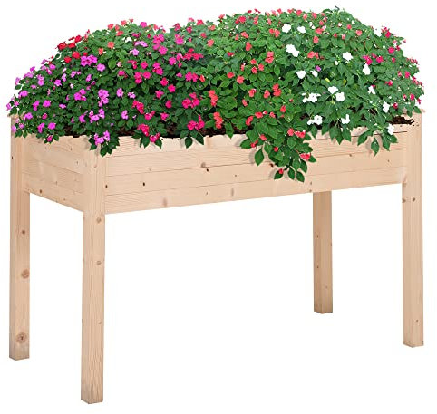 Outsunny Raised Bed for Garden, Wooden Elevated Planter Box with Bed Liner, for Flower Vegetable Herb, 122.5L x 56.5W x 76Hcm