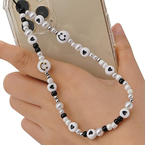Smiley Face Perlen Telefon Charm Strap Mobile Phone Beads Lanyard böhmisches Design Handgelenkkette Handykette Anti-Lost Mobile Phone Chain Wrist Bracelet Phone Charm Strap Cord Lanyard für Damen