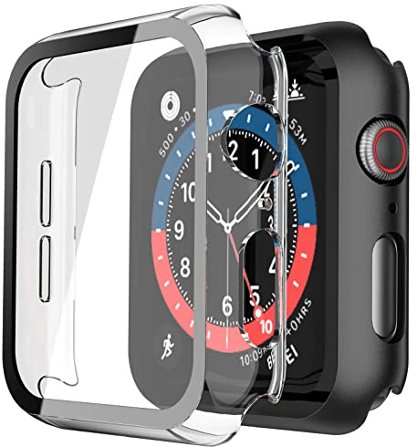 Misxi Hülle mit Displayschutz für 40mm Apple Watch SE3/SE2/SE/6/5/4 | 2 Stück, Harte PC-Schutzhülle, Gehärtet Displayschutzfolie, Kratzfest & Stoßfest, Ultradünn, 1 Schwarz + 1 Transparent