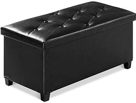 BRIAN & DANY Sitzbank mit Stauraum, Faltbar Sitzhocker mit Beinen, sitztruhe hocker mit stauraum, für Wohnzimmer Schlafzimmer Flur, Schwarz, 76 x 38 x 38 cm