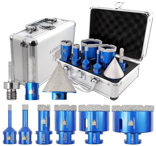 Diamond Core Drill Bit Set for Porcelain Tile Ceramic Marble Granite Drilling,BRSCHNITT 6 8 10 20 25 35 38 50 68mm Vacuum Brazed Diamond Hole Saw with M14 Thread