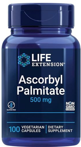 Life Extension, Ascorbyl Palmitate, 500mg, Vitamina C Liposolubile, Altamente Dosato, 100 Capsule vegane, Testate in Laboratorio, Senza Glutine, Vegetariane, Senza Soia, Non OGM
