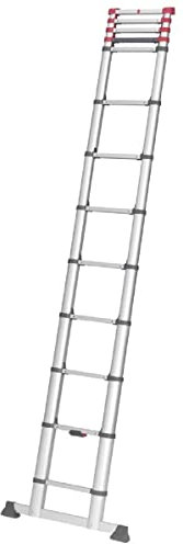 Hailo Teleskopleiter FlexLine, 1x13 Sprossen bis 150 kg, rostfreie Alu Leiter bis 3,80 m Leiterhöhe einstellbar, Silber, platzsparend zu Verstauen, Aktuelles Modell T80