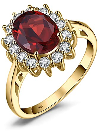 JewelryPalace 1.8ct Diana Princesse Kate Middletonu Bague Naturelle Rouge Grenat en Argent 925 Pour Femme, Bague de Fiançailles Mariage, Plaque Or Jaune Vintage Ensemble Parure de Bijoux Cadeau