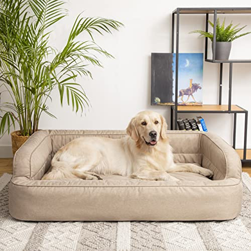 PillowPrim Hundebett, Möbel für Tiere, Katzenbett, Abnehmbar Bezug, Hundekorb, Hundekissen, Hundeliege, Schlafplätze, Hundesofa, Beige, XL: 96x62 cm