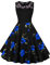 AXOE Women Vintage Dresses 1950s for Summer Rockabilly Midi Sleeveless Black with Blue Roses F3B, UK Size 16, XXL