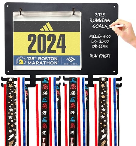 MedalAwardsRack Race Bib and Medal Display for Track, Marathons, Triathlons, Races, and More - Holds up to 28 Medal and 20 Race Bib