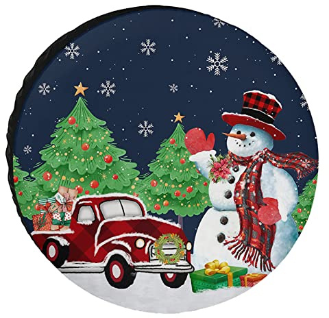 Cubierta de llanta de Repuesto de 14 Pulgadas Muñeco de Nieve Árbol de Navidad Protector Universal de Rueda de llanta Camión de verificación roja Cubiertas de Llantas Impermeables/a Prueba de Polvo