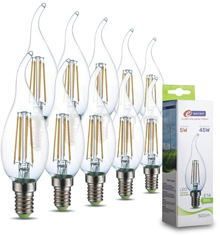 E-QUICKLY lampadine led e14 luce naturale - 5w equivalenti 45w, luce led 4000k, lampadine e14 a fiamma, lampadina attacco piccolo, 500 lumen, lampadina led e14 vintage, led filamento, 10PZ