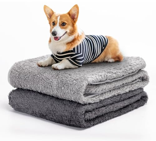 Nobleza 2 x Hundedecke Fleece Weiche Fleecedecke Waschbar Katzendecke Hunde Decke Outdoor Flauschig Deck für Haustier Hunde Katzen Welpen Weiche Warme Matte, Dunkelgrau und Hellgrau, 100 * 80cm