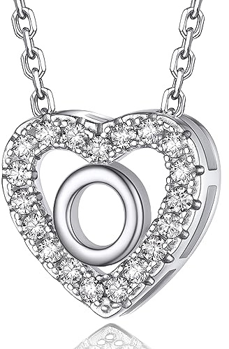 MomentWish Herz Kette mit Buchstaben A-Z Anhänger, Moissanit Diamant Initialen Halskette Damen,Personalisierte Geburtstagsgeschenk für Frauen Damen Weihnachtsgeschenke