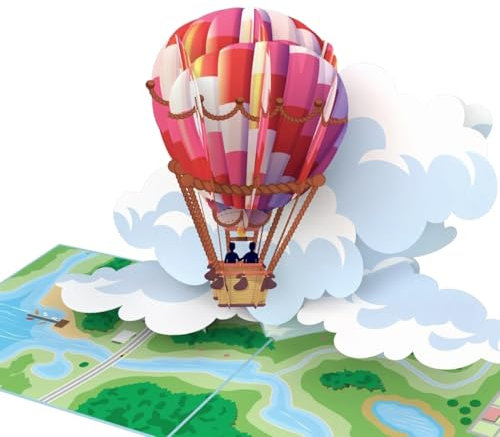 MOKIO® Tarjeta Pop-Up – Globo Aerostático – Tarjeta regalo 3D para un cumpleaños, tarjeta de felicitación emergente para un viaje en globo de aire caliente