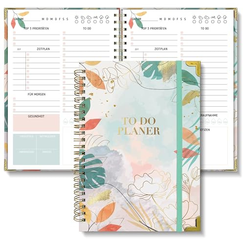 BIROYAL Tagesplaner undatiert A5 | 120-Tage To Do Planer für Aufgaben & Notizen | To Do Listen Block | Tages- & Wochenplaner Spiralblock Hardcover | Perfekt für Büro & Schule | Tintenwäsche