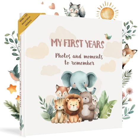 HuBorns - Baby Memory Book & Record Book, 50+ Pages and Stickers, Gifts & Essentials for Newborn, Neutral Keepsake for Boys & Girls, Baby Shower Gifts for Mum