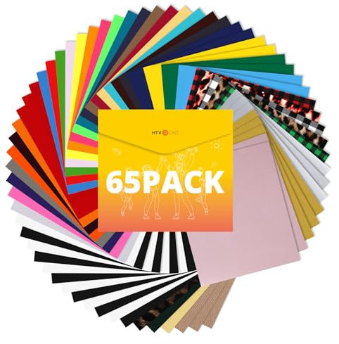 HTVRONT Plotterfolie Textil - 65 Stück, 41 Stil Flexfolie, Entgittern einfach & Farben kräftig & Aufbügeln leicht Plotterfolie - 12X10in Plotter