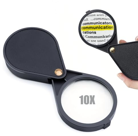 Lente Ingrandimento Tascabile, Lettura Magnifier con Copertura in Pelle PU Portatile Anziano Eye Loop Magnifier con 6.5cm Diametro Lente per Gioielli Rocce Monete Orologi Antiquariato