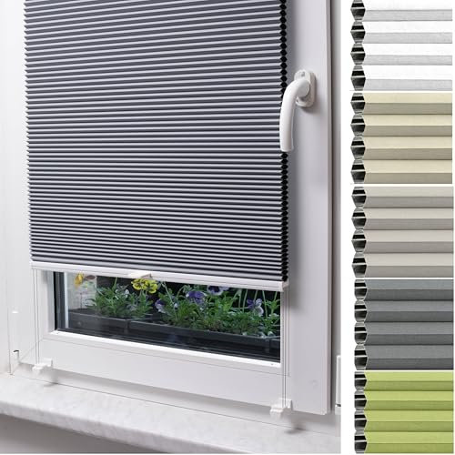 Verdunkelnd Thermo Wabenplissee nach Maß, Mit Klemmträger, 15 Farben, 3 Profilfarben, Breite 30–129 cm, Höhe 50–149 cm – Schalosien, innen, Faltrollos, Sicht-, Sonnen- & Wärmeschutz