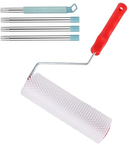 bssmmai Rullo con punte da 230 mm con asta lunga 1,3 m, rullo autolivellante a spillo, con denti da 15 mm, rullo per aerazione per pavimenti, strumento autolivellante (22,9 cm, denti 3/5 pollici)