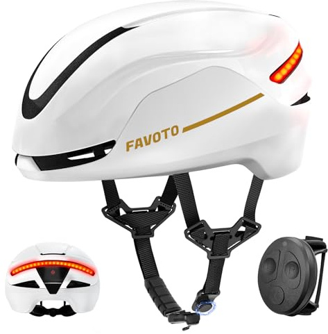 Favoto Bike Helmet with LED Light System, Smart Turn Signals with Wireless Remote Control, Adult Unisex Commuter & Road Cycling Helmet, Adjustable Fit, Size L (59–61 cm / 23.2–24.0 in)