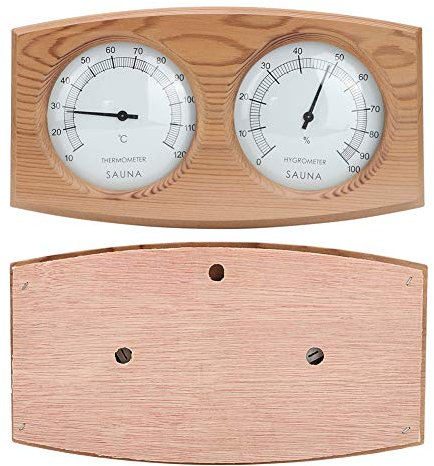 Thermomètre et Hygromètre de Sauna, Hygromètre Thermomètre à Double Cadran en Bois 2 en 1, Accessoire d'Équipement de Sauna pour la Décoration de Sauna