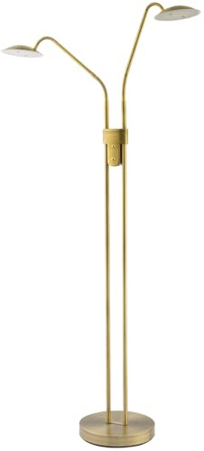 Happy Homewares Double Arm Antique Brass Floor Lamp with Dimmer and Colour Control Warm-Cool White | 8w = 880 Lumens | 2700k - 4000k | Adjustable Arms | 160cm x 25cm